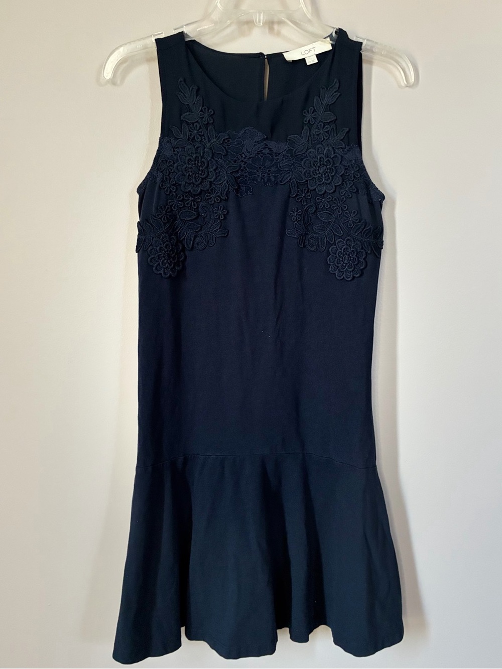 LOFT Navy Blue Lace Appliqué Sleeveless Fit & Flare Dress XS